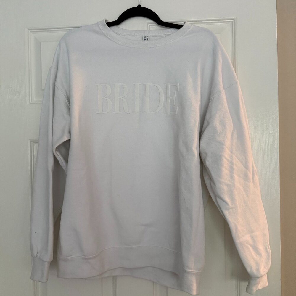 White Bride Crew Sweater Puff Lettering - Size Large